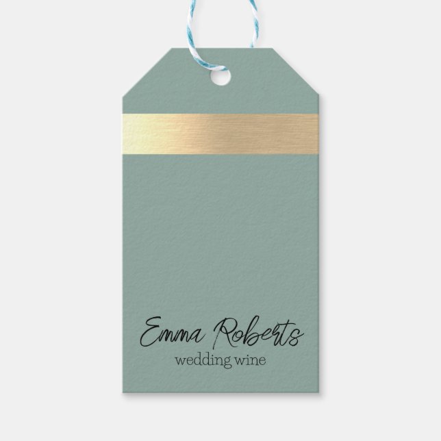Eucalyptus Blue Gold Foil Rustic Faux Presentetikett (Framsidan)