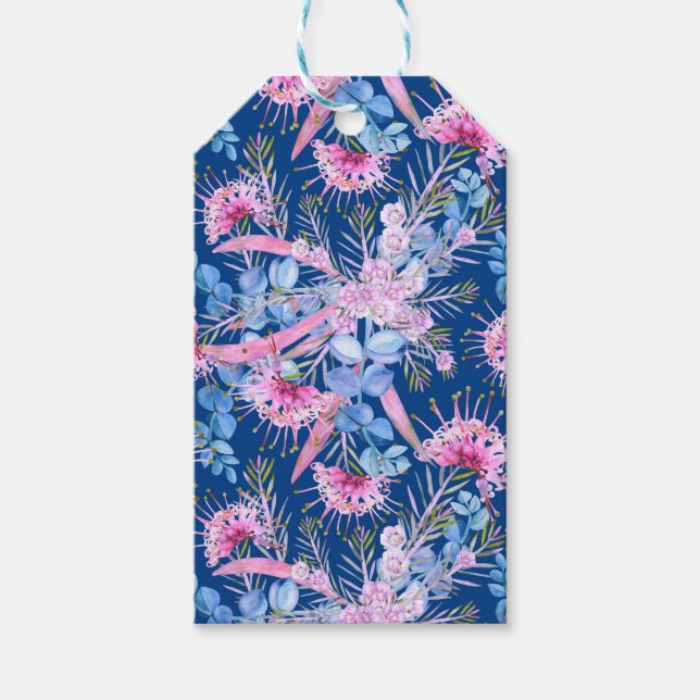 Eucalyptus Blue och Rosa Grevillea Presentetikett (Framsidan)