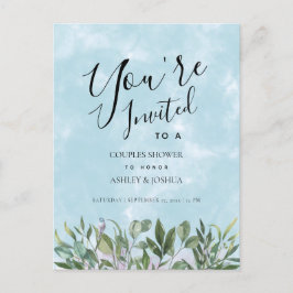 Eucalyptus Blue Watercolor Par Shower Inbjudan Vykort