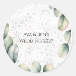 Eucalyptus Blush Alkoholbläck Bröllop Runt Klistermärke
