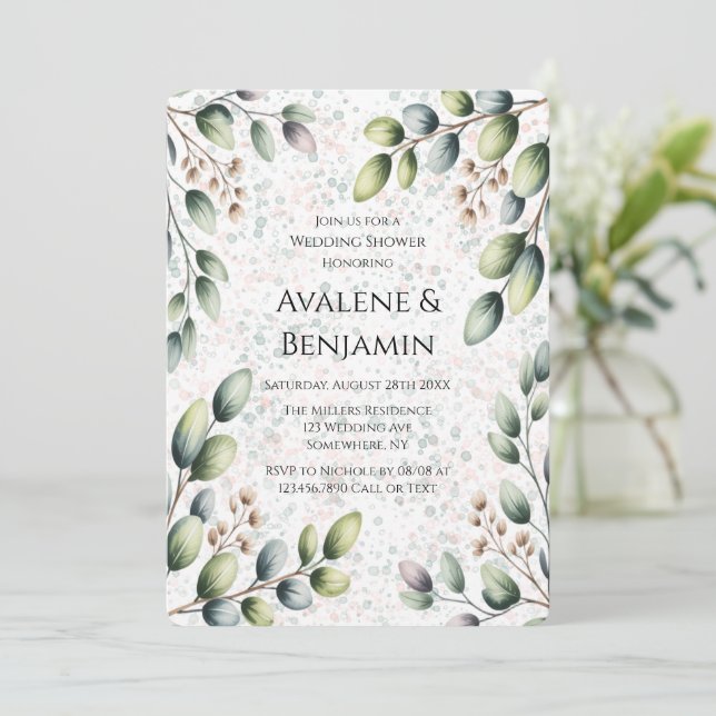 Eucalyptus Blush Alkoholbläck Bröllopsdusch Inbjudningar (Stående Fram)