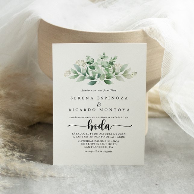 Eucalyptus Boda Grönt av minimalistisk kalligrafi Inbjudningar (Skapare uppladdad)