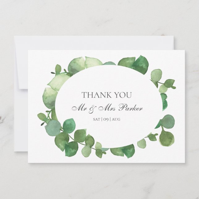 Eucalyptus Boho Greenery Bröllop Tack Kort (Framsida)