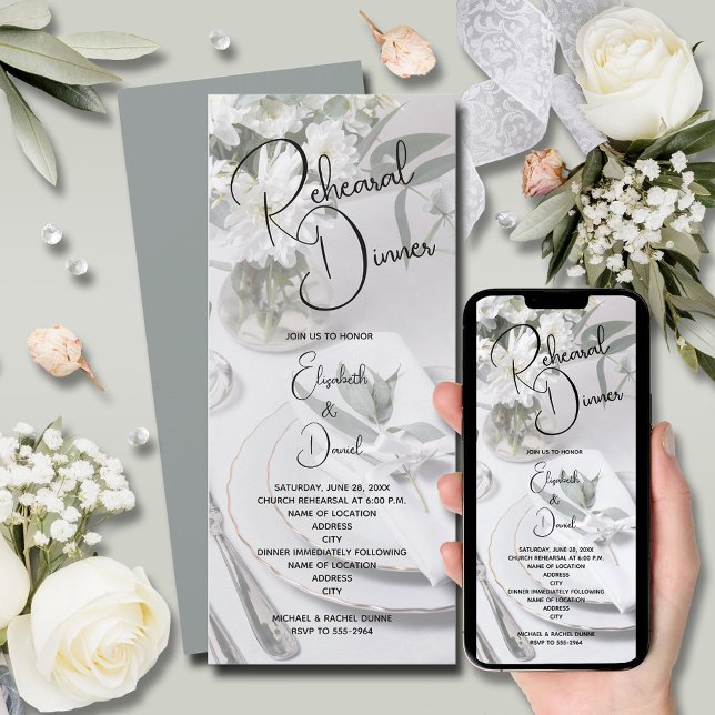 Eucalyptus Bord Setting Rehearsal Dinner Inbjudningar (Eucalyptus Place Setting Rehearsal Dinner Invitations)