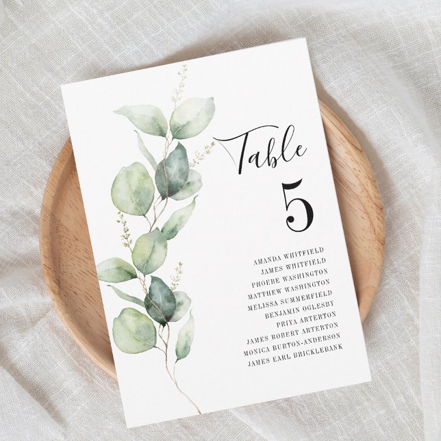 Eucalyptus Bordsnummer 5 Bröllop Sittplatser (Eucalytus Stem Wedding Reception Table Number 5)