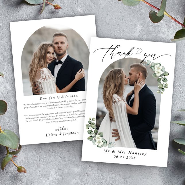Eucalyptus Botanical Arch Photo Bröllop Tack Kort (Eucalyptus Botanical Arch Photo Wedding Thank You Card)
