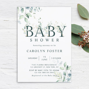 Eucalyptus Botanical Brev Baby Shower Inbjudningar