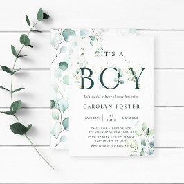 Eucalyptus Botanical Brev Boy Shower Inbjudningar