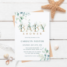 Eucalyptus Botanical Brev Guld Baby Shower