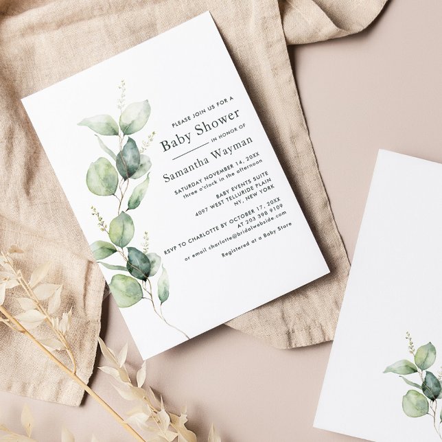 Eucalyptus Botanical Greenery Boy Shower Inbjudningar (Eucalyptus Greenery Baby Shower Invitation)