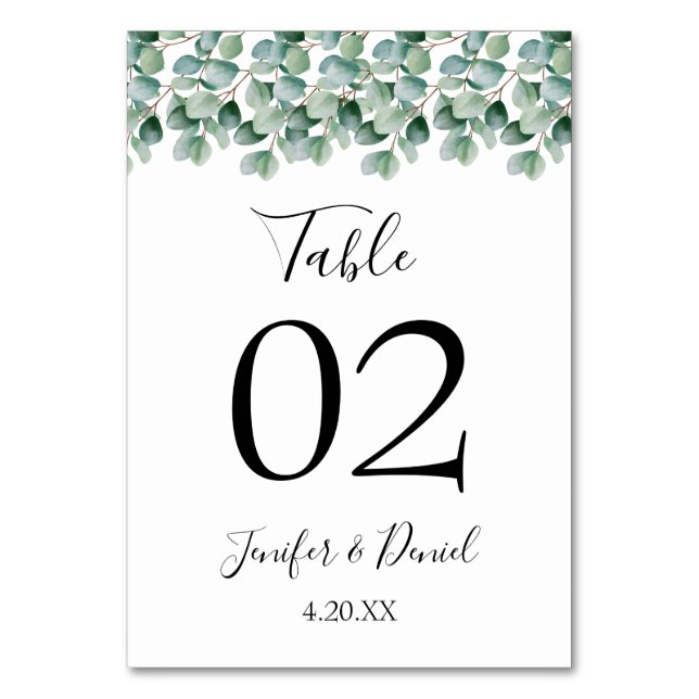 Eucalyptus Botanical Greenery Bröllop Bordsnummer (Framsidan)