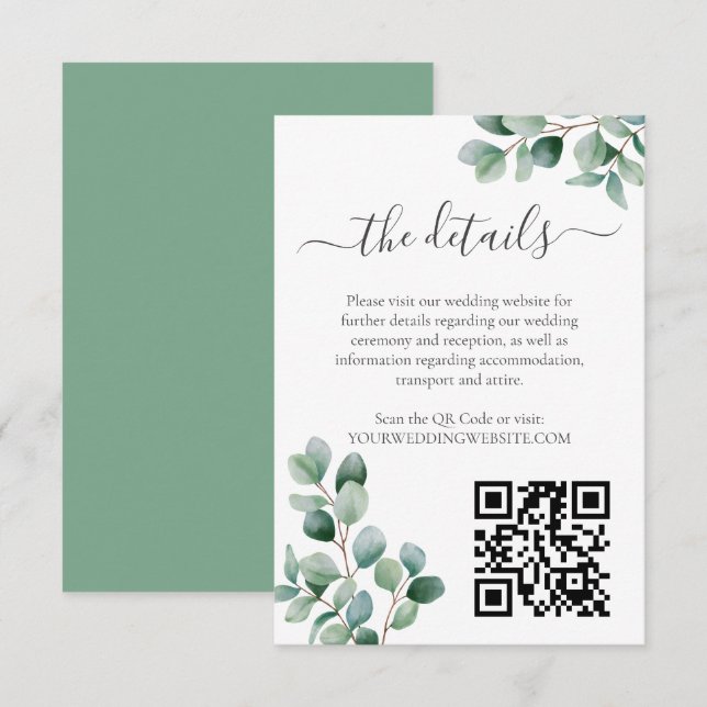 Eucalyptus Botanical Greenery Bröllop Tilläggskort (Fram/baksida)