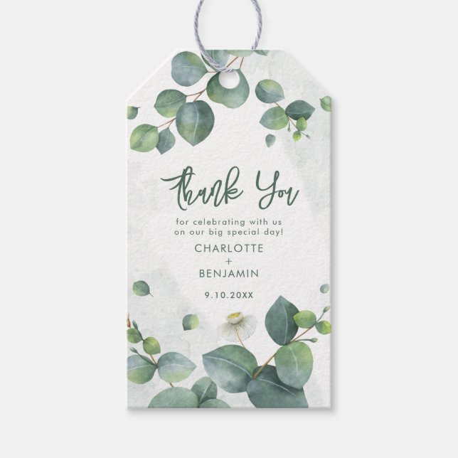 Eucalyptus Botanical Greenery Wedding Favor Presentetikett (Framsidan)