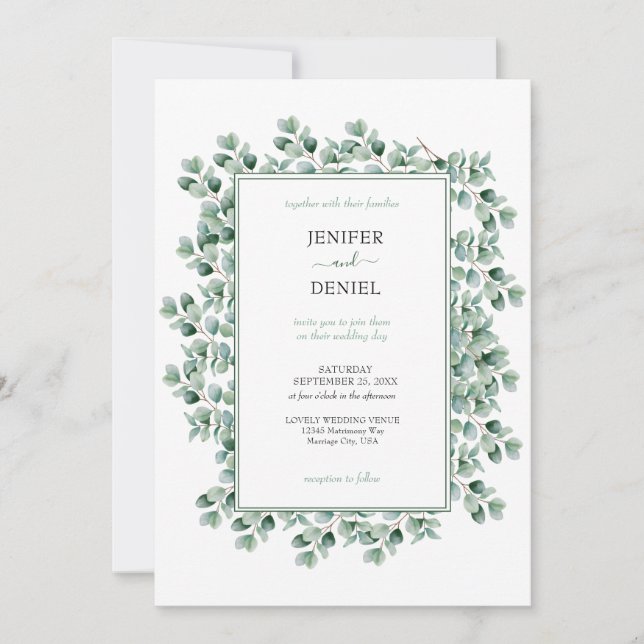 Eucalyptus Botanical Greenery  wedding Inbjudningar (Framsida)