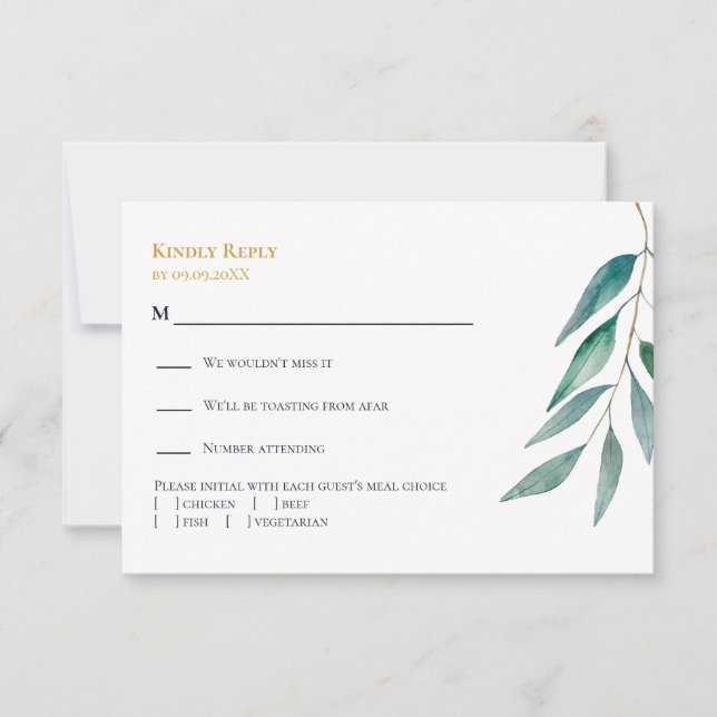 Eucalyptus Botanical Greenery Wedding Invitation,  OSA Kort (Framsida)