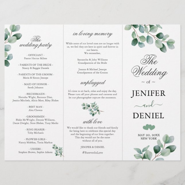 Eucalyptus Botanical Greenery  Wedding Programme (Framsida)