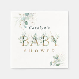 Eucalyptus Botanical Guld Brev Baby Shower Pappersservett
