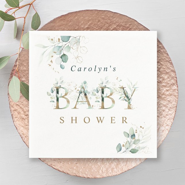 Eucalyptus Botanical Guld Brev Baby Shower Pappersservett (Skapare uppladdad)