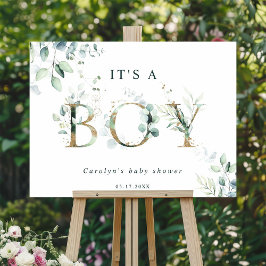 Eucalyptus Botanical Guld Brev Boy Shower Poster