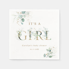 Eucalyptus Botanical Guld Brev Girl Baby Shower Pappersservett