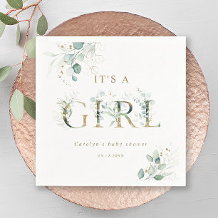 Eucalyptus Botanical Guld Brev Girl Baby Shower Pappersservett