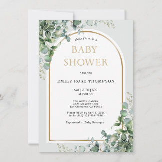 Eucalyptus Botanical Letter Gold Baby Shower  Inbjudningar