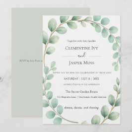 Eucalyptus Botanical Sage Green Boho Wedding Inbjudningar