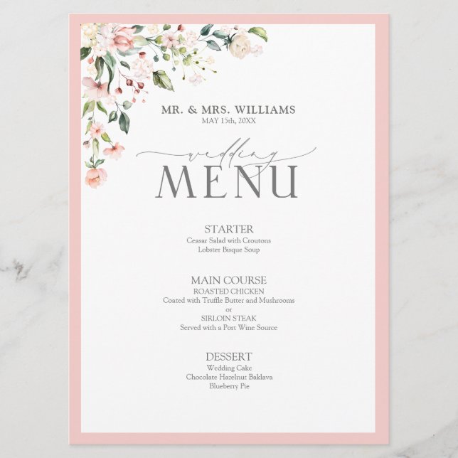 Eucalyptus Botanical Sage Grönt Bröllop Menu Meny (Framsida)