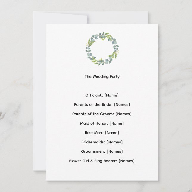 Eucalyptus Botanical Wedding Ceremony Program (Framsida)