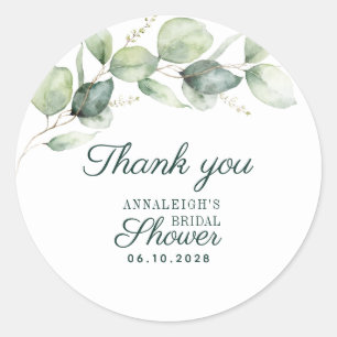 Eucalyptus Botanisk Bröllopsdusch Tack Runt Klistermärke