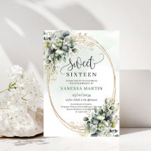 Eucalyptus Botanisk Sweet 16 Grön Guld Inbjudan