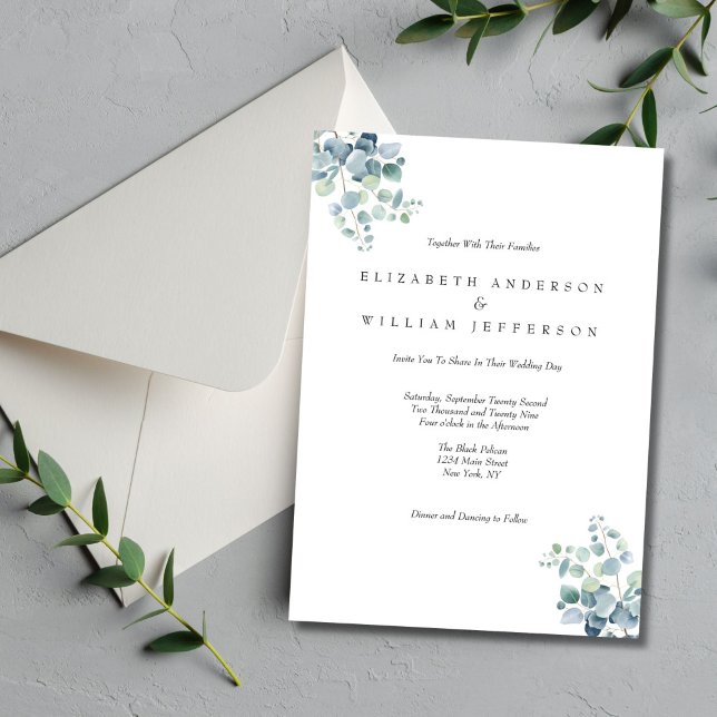 Eucalyptus Botaniska Eleganten Formal Bröllop Inbjudningar (Eucalyptus Watercolor Elegant Formal Wedding invitation)