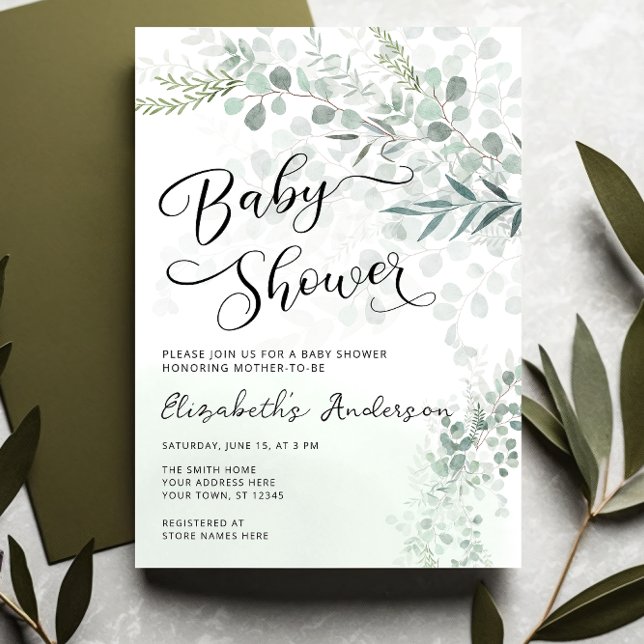 Eucalyptus botaniska Grönten Baby Shower Inbjudningar (Skapare uppladdad)