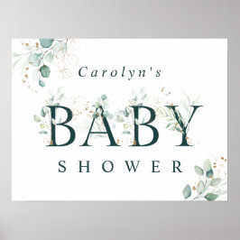 Eucalyptus Botaniska Grönten Brev Baby Shower Sign Poster