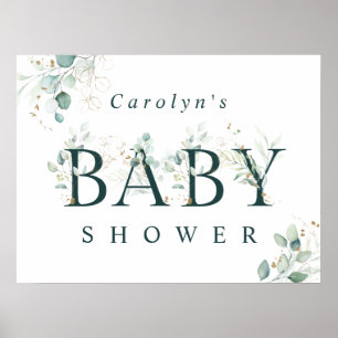 Eucalyptus Botaniska Grönten Brev Baby Shower Sign Poster