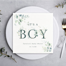 Eucalyptus Botaniska Grönten Brev Boy Baby Shower Pappersservett