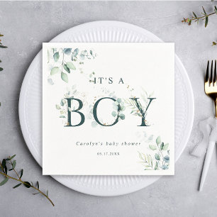 Eucalyptus Botaniska Grönten Brev Boy Baby Shower Pappersservett