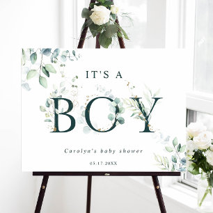 Eucalyptus Botaniska Grönten Brev Boy Baby Shower Poster