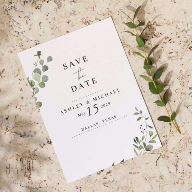 Eucalyptus Botaniska QR-koden Bröllop spara datum Datumet (Save the Date for our wedding!  #LoveBegins)