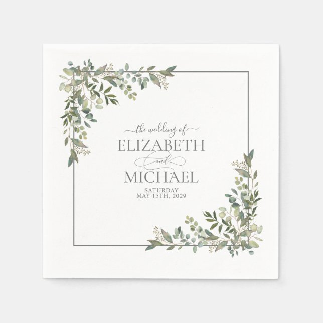 Eucalyptus Botaniska Sage Grönt Bröllop Napkins Pappersservett (Framsidan)