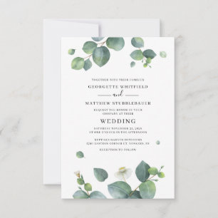 Eucalyptus Botaniska vattenfärgen Bröllop Inbjudningar