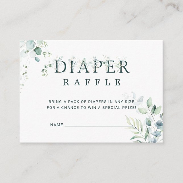 Eucalyptus Botaniskt babyskor Diaper Raffle Tilläggskort (Framsida)
