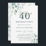 Eucalyptus Botaniskt nummer 40 födelsedagar Party Inbjudningar<br><div class="desc">Den här 40:e födelsedagsbjudan innehåller färgade vattenfärgade eukalyptus och grönt lämnar med botaniska gröntar och guld nummer.</div>