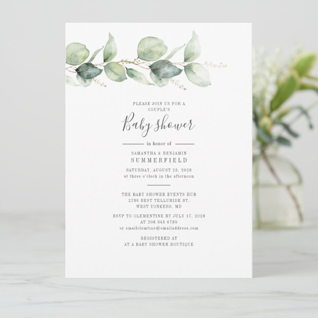 Eucalyptus Botaniskt pars babyskor Elegant Inbjudningar (Stående Fram)