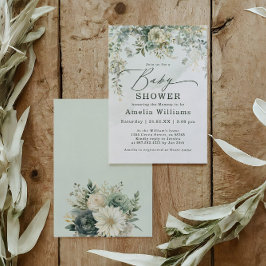 Eucalyptus Botaniskt vattenfärgsprogram Grönt baby Inbjudningar