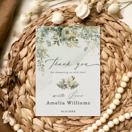 Eucalyptus Botaniskt vattenfärgsprogram Grönt baby Tack Kort