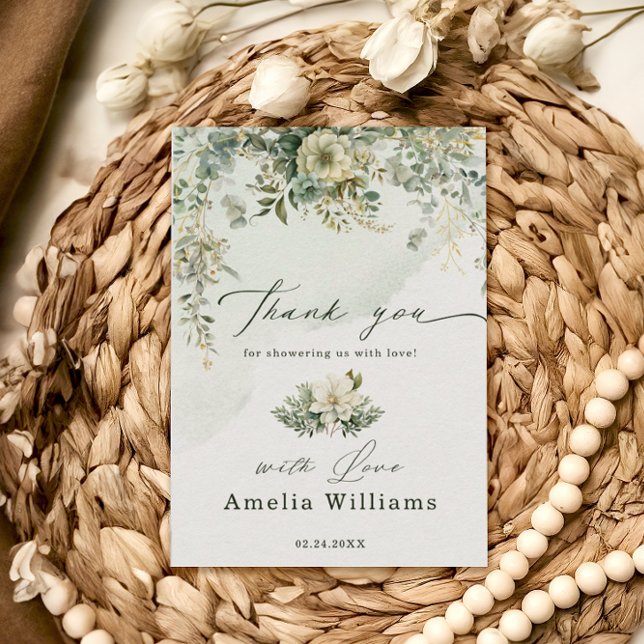 Eucalyptus Botaniskt vattenfärgsprogram Grönt baby Tack Kort (Skapare uppladdad)