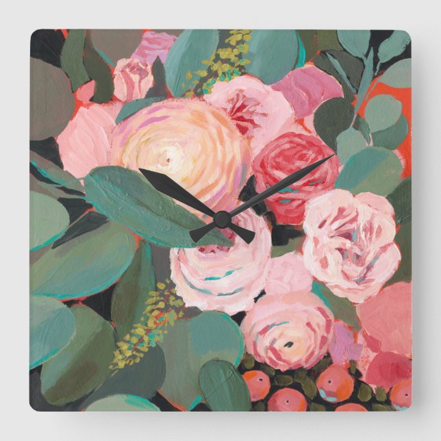 Eucalyptus Bouquet Fyrkantig Klocka (Framsida)