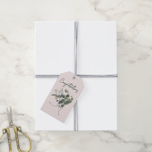 Eucalyptus Bouquet på Bröllop Hearts Presentetikett (Med Snöre)