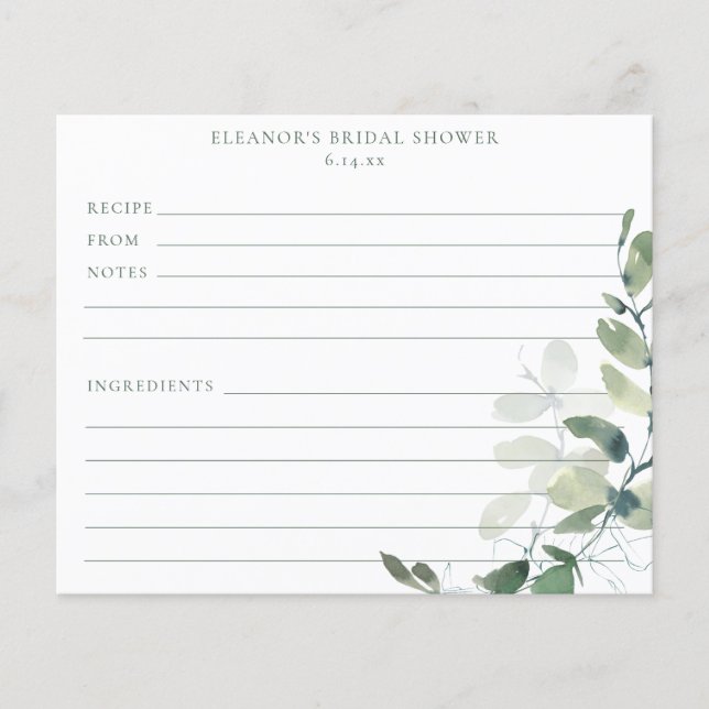 Eucalyptus Bridal Shower Recipe Cards (Framsida)
